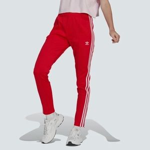 Red white strap Adidas athletic track pants